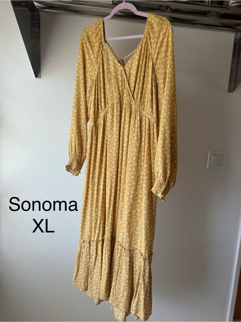 Sonoma Golden Mustard Floral V‑Neck Maxi Dress